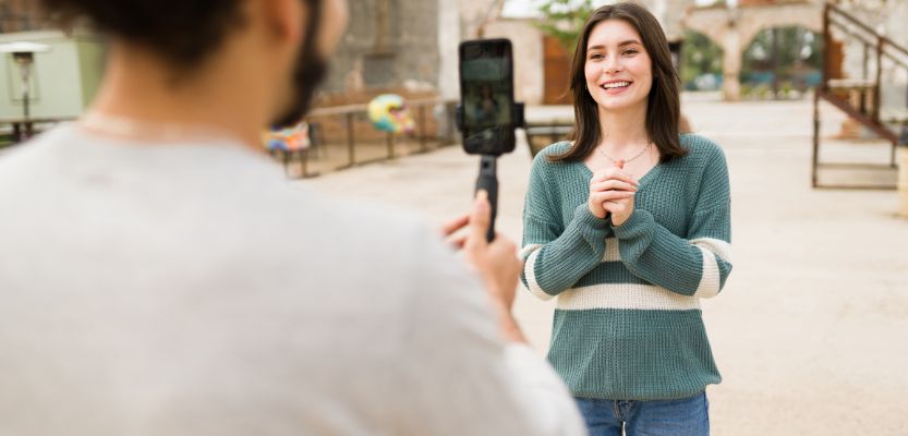 A person creating video content